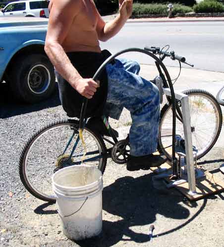 Bicycle operated deep well pump